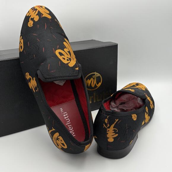 Merlutti Men’s Handmade Smoking Slipper Prom Wedding Shoes Gold Abstract Size 10 - Picture 1 of 16